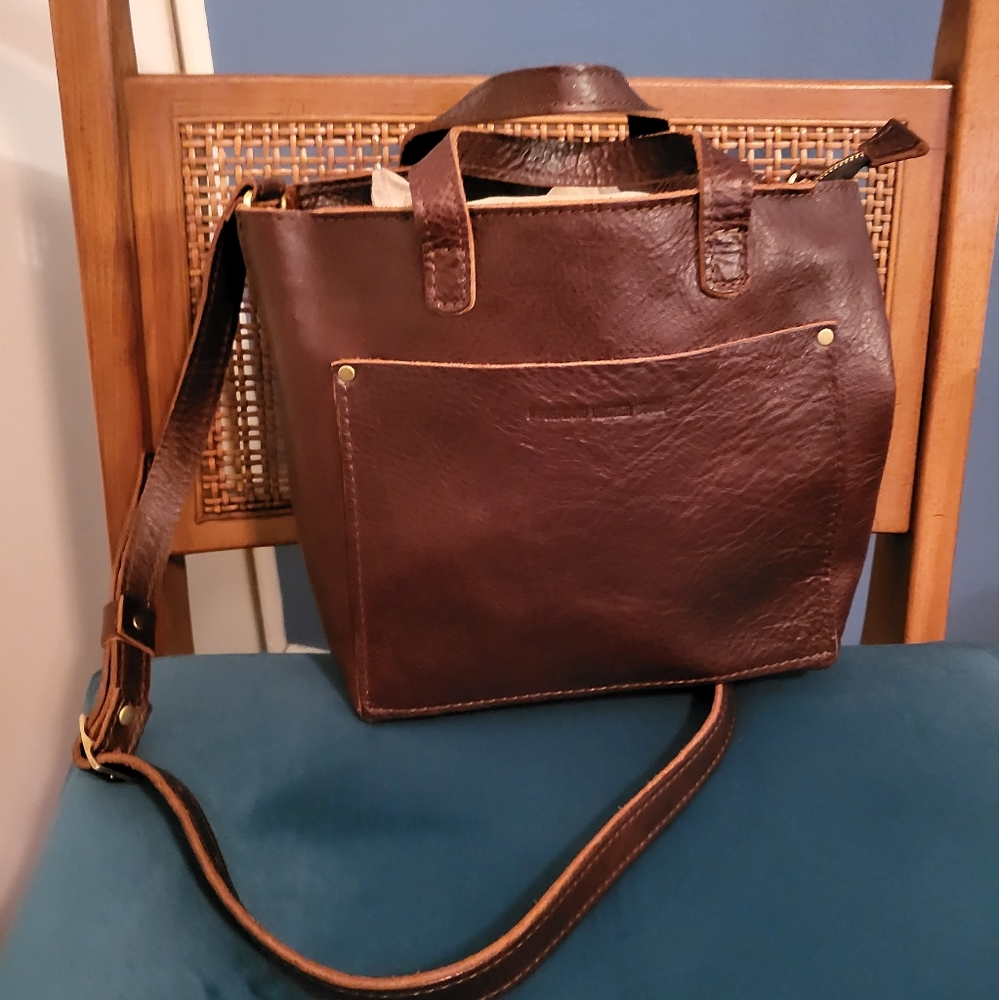 Portland Leather Goods Mini Crossbody Tote in Coldbrew